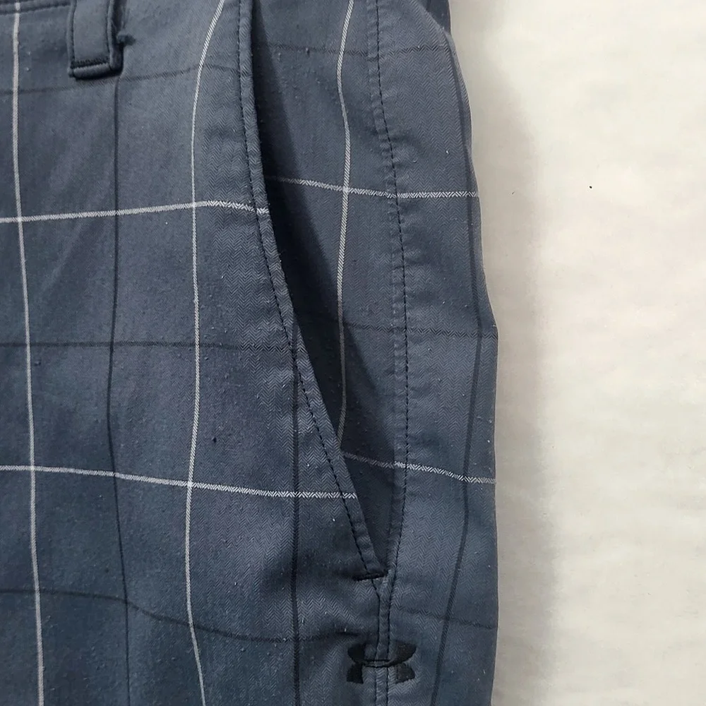 Under Armour Mens Navy Blue Windowpane Check‎ Herringbone Golf Shorts 32